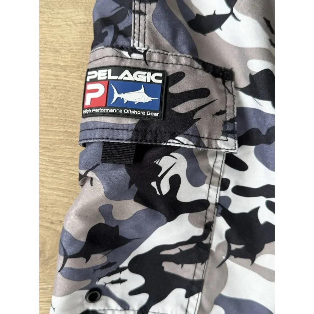 Pelagic Performance Fish Camo Camouflage Swim Trunks Board Shorts Men's Size 40